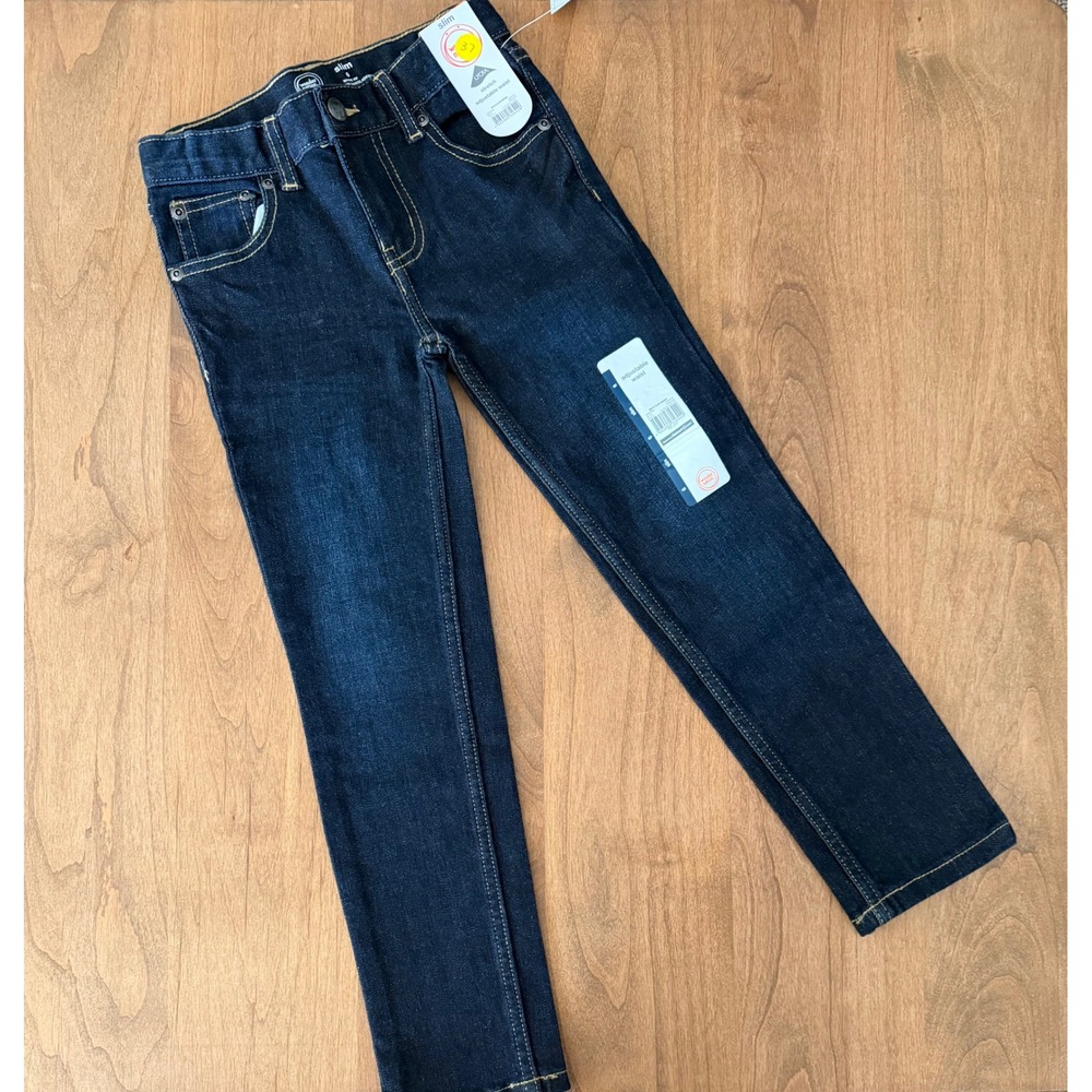 Wonder Nation Boys Slim Denim Jeans Dark Wash Adjustable Waist Size 6 Stretch